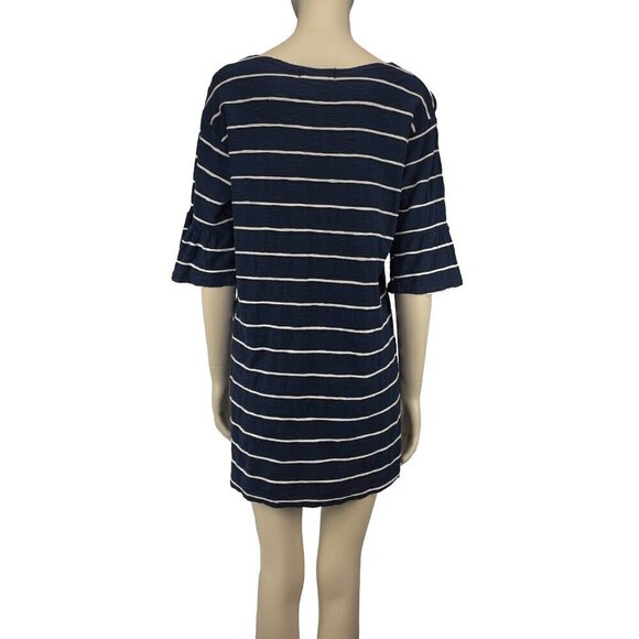 ICON Navy Sailor Chic Cotton 1/2 Sleeves Blue White Stripes T-Shirt Dress S M - Picture 5 of 6